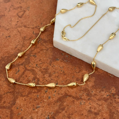 14KT Yellow Gold Matte Cylinder Station Necklace