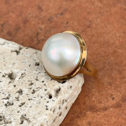 Estate 14KT Genuine Round Bezel Mabe Pearl Ring