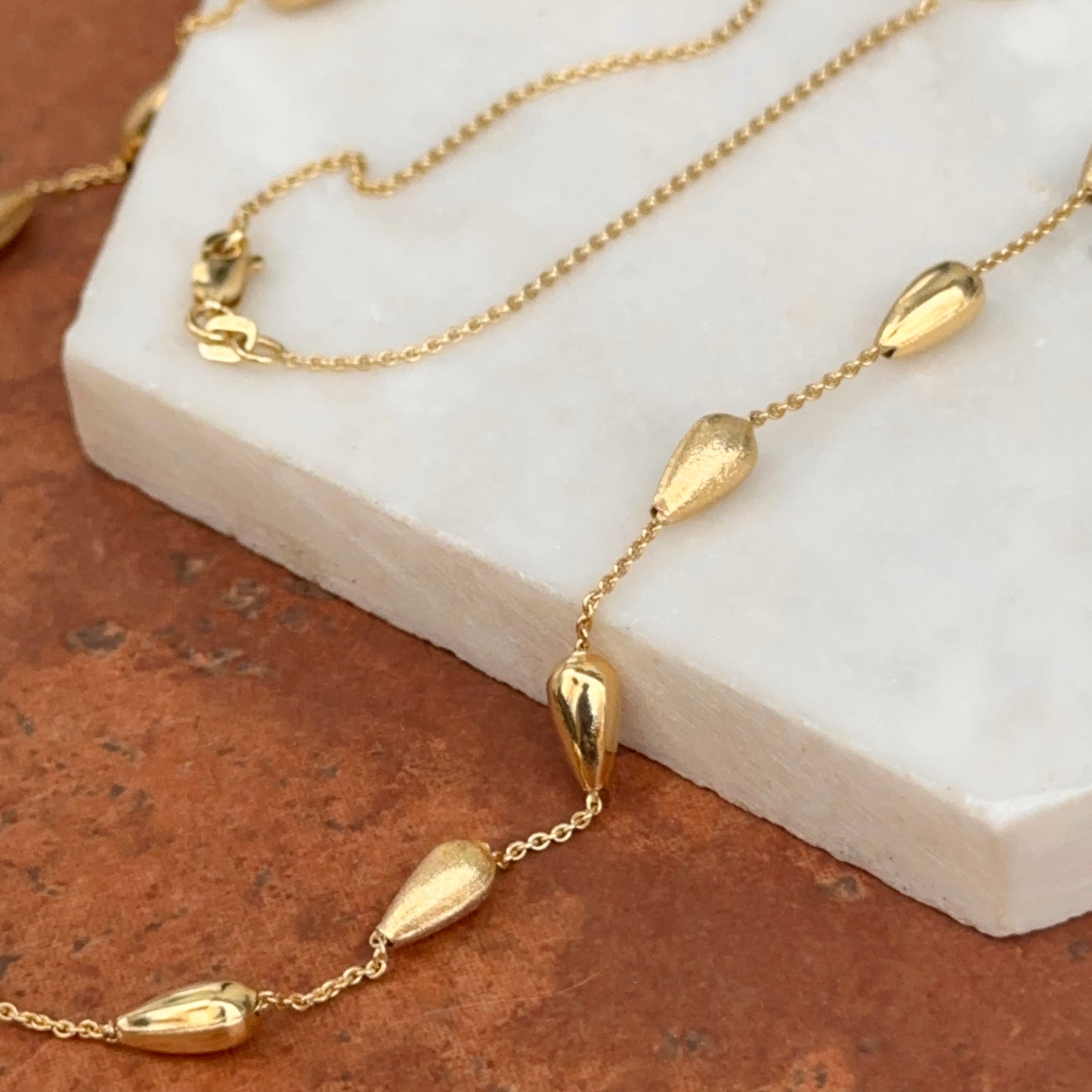 14KT Yellow Gold Matte Cylinder Station Necklace