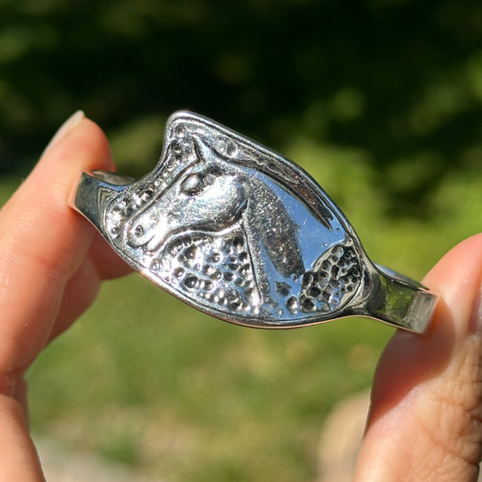 Estate Designer Michael McNabb Sterling Silver Horse Head Handmade Cuff Bracelet