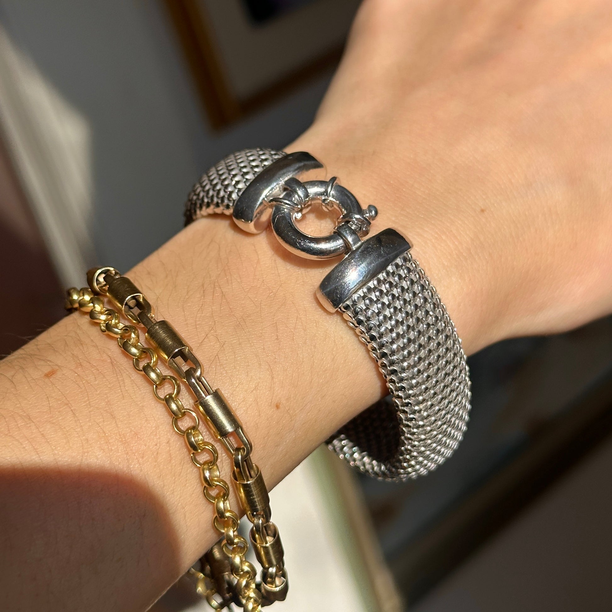 Sterling Silver Large Mesh Spring Ring Bracelet - LSJ