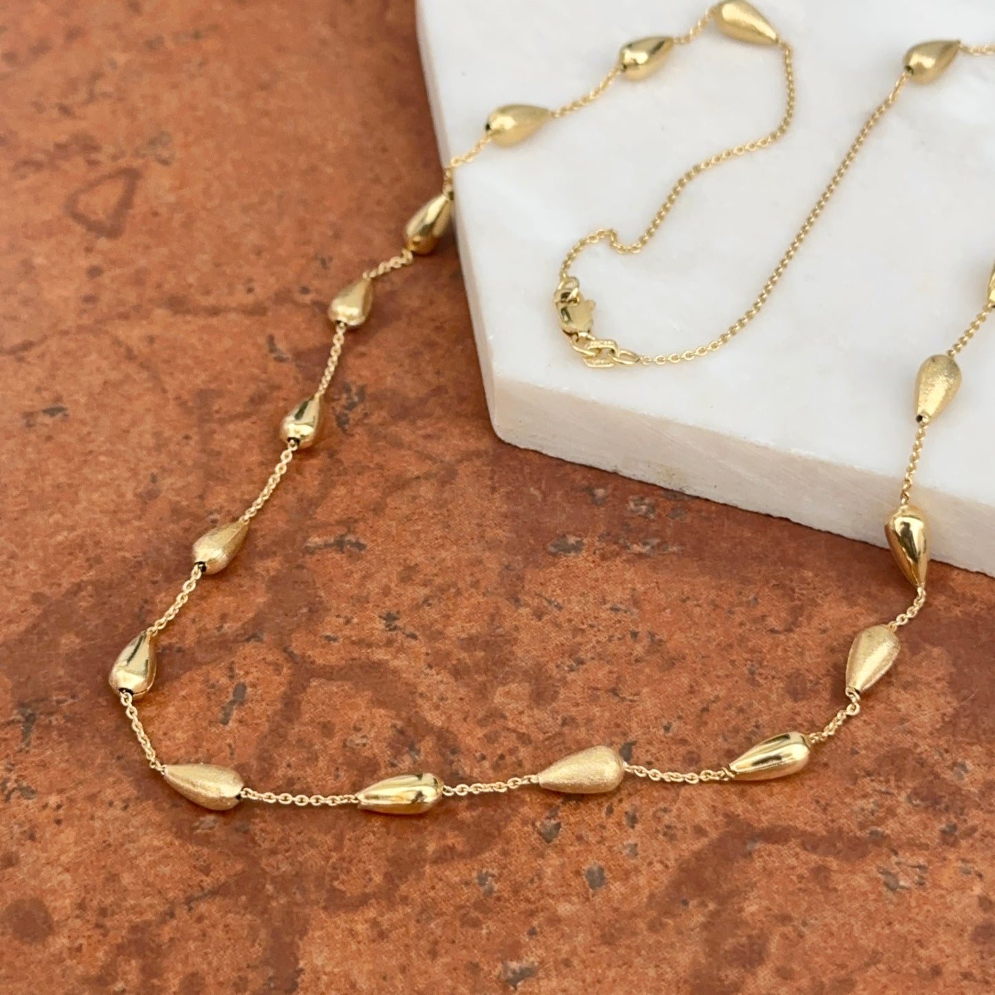 14KT Yellow Gold Matte Cylinder Station Necklace