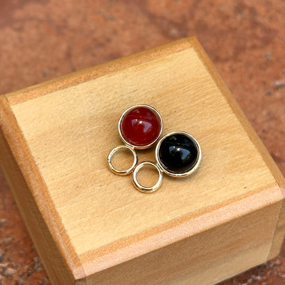 Estate 14KT Yellow Gold Onyx & Carnelian Ball Earrings Charms