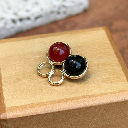 Estate 14KT Yellow Gold Onyx & Carnelian Ball Earrings Charms