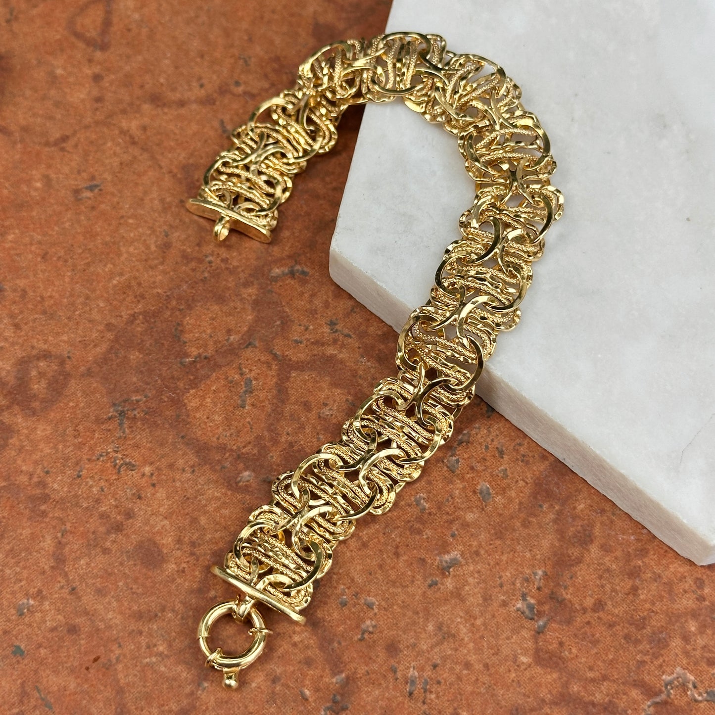 Estate 14KT Yellow Gold Multi-Wire Twisted Toggle Ring Bracelet