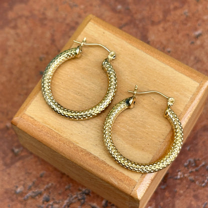 Estate Yellow-Gold Filled Textured Round Hoop Earrings