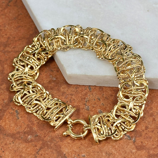Estate 14KT Yellow Gold Multi-Wire Twisted Toggle Ring Bracelet - LSJ