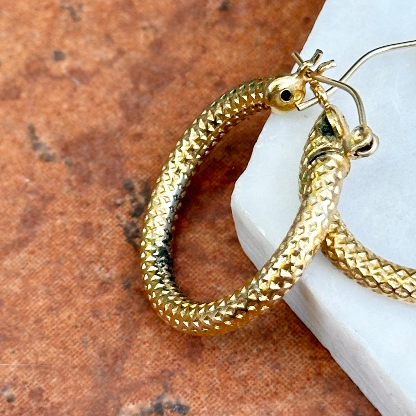 Estate Yellow-Gold Filled Textured Round Hoop Earrings