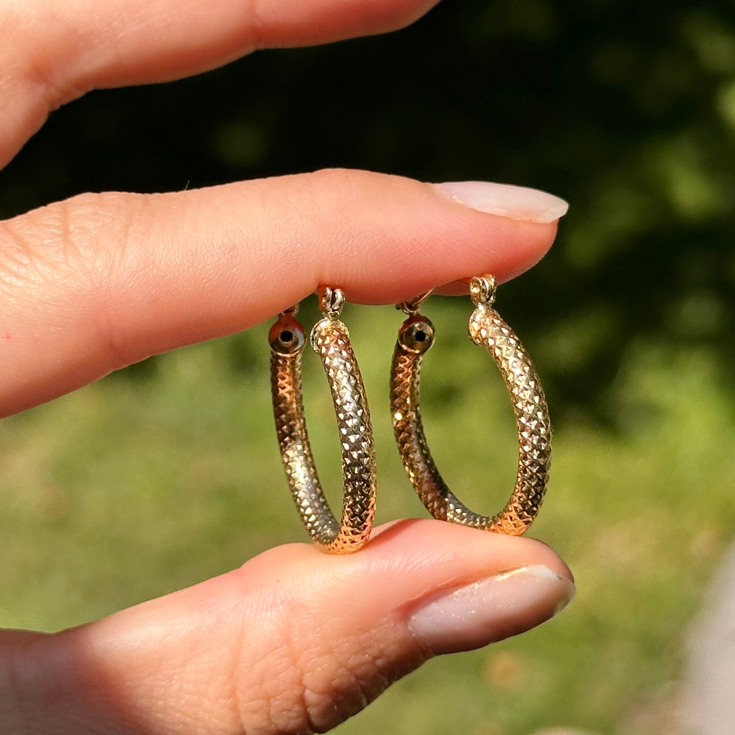 Estate Yellow-Gold Filled Textured Round Hoop Earrings