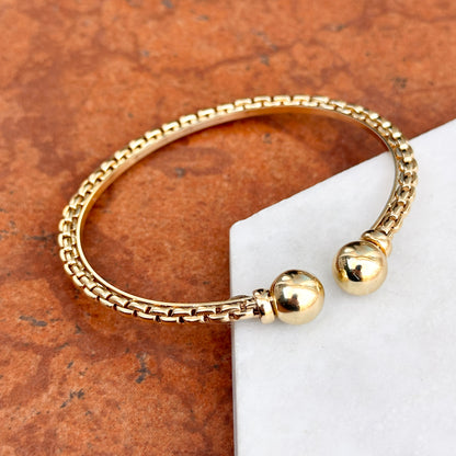Estate 14KT Yellow Gold Chain Ball Cap End Open Cuff Bracelet