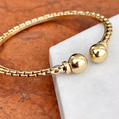 Estate 14KT Yellow Gold Chain Ball Cap End Open Cuff Bracelet