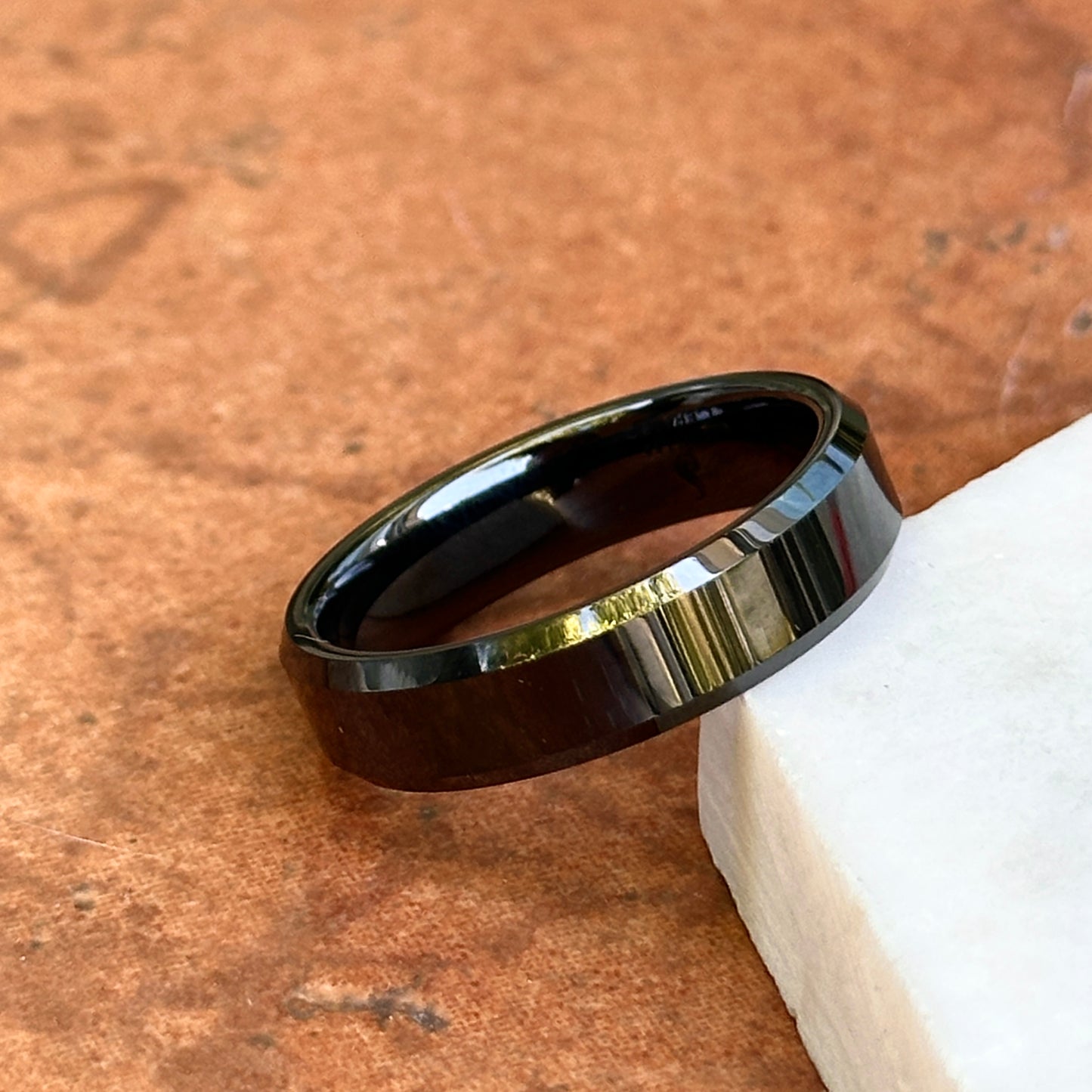 Ceramic Black 6mm Beveled Edge Band Ring Size 12