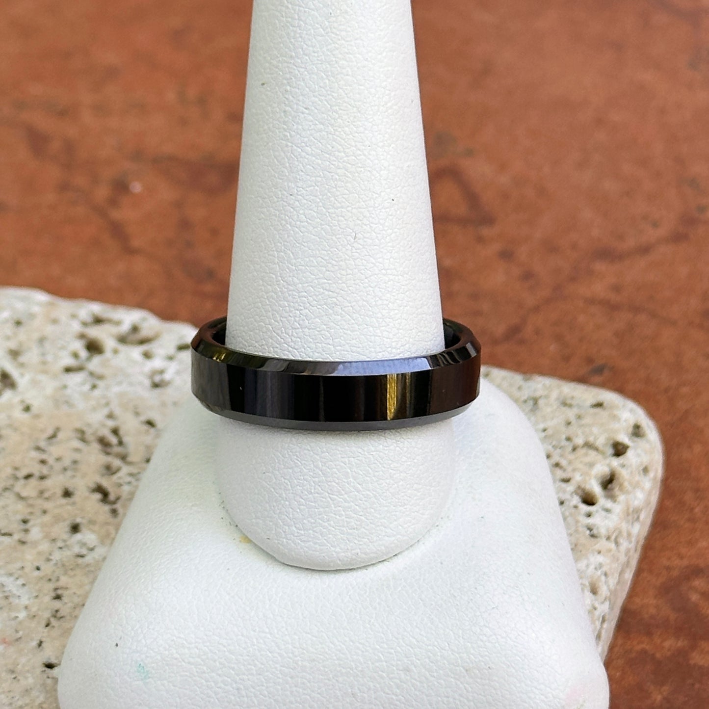 Ceramic Black 6mm Beveled Edge Band Ring Size 12