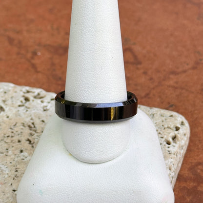 Ceramic Black 6mm Beveled Edge Band Ring Size 12