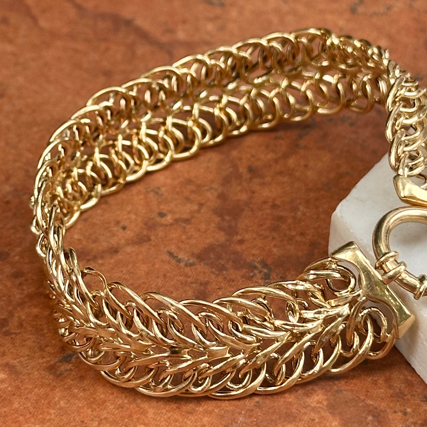 Estate 14KT Yellow Gold Multi-Wire Woven Toggle Ring Clasp