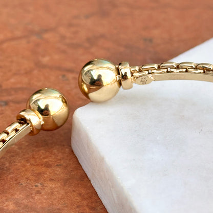 Estate 14KT Yellow Gold Chain Ball Cap End Open Cuff Bracelet