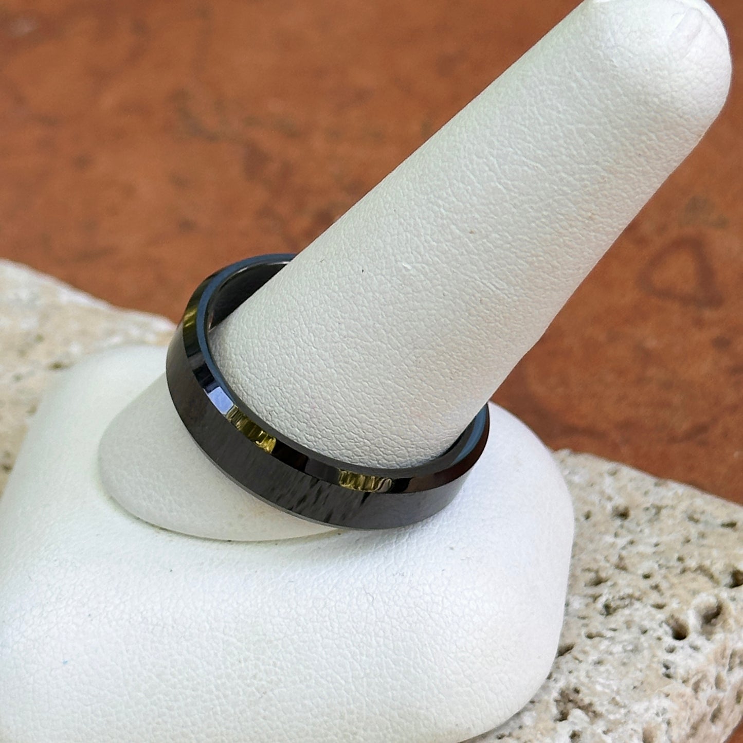 Ceramic Black 6mm Beveled Edge Band Ring Size 12