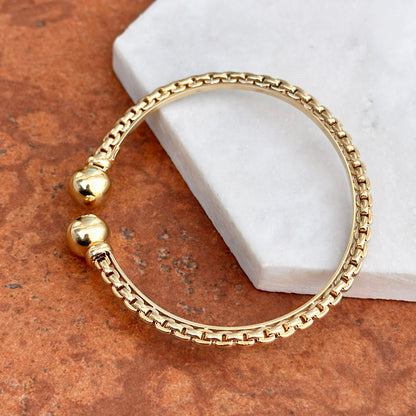 Estate 14KT Yellow Gold Chain Ball Cap End Open Cuff Bracelet