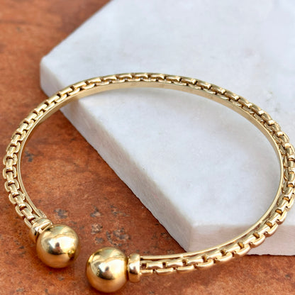 Estate 14KT Yellow Gold Chain Ball Cap End Open Cuff Bracelet