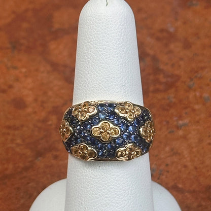 Estate 14KT Yellow Gold Blue Sapphire + Yellow Diamond Dome Ring