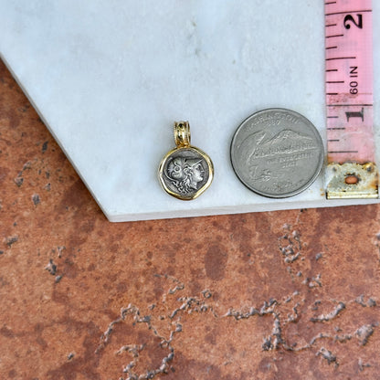 Estate 14K Yellow Gold & Silver Athena/King Pyrrhus Replica Coin Pendant