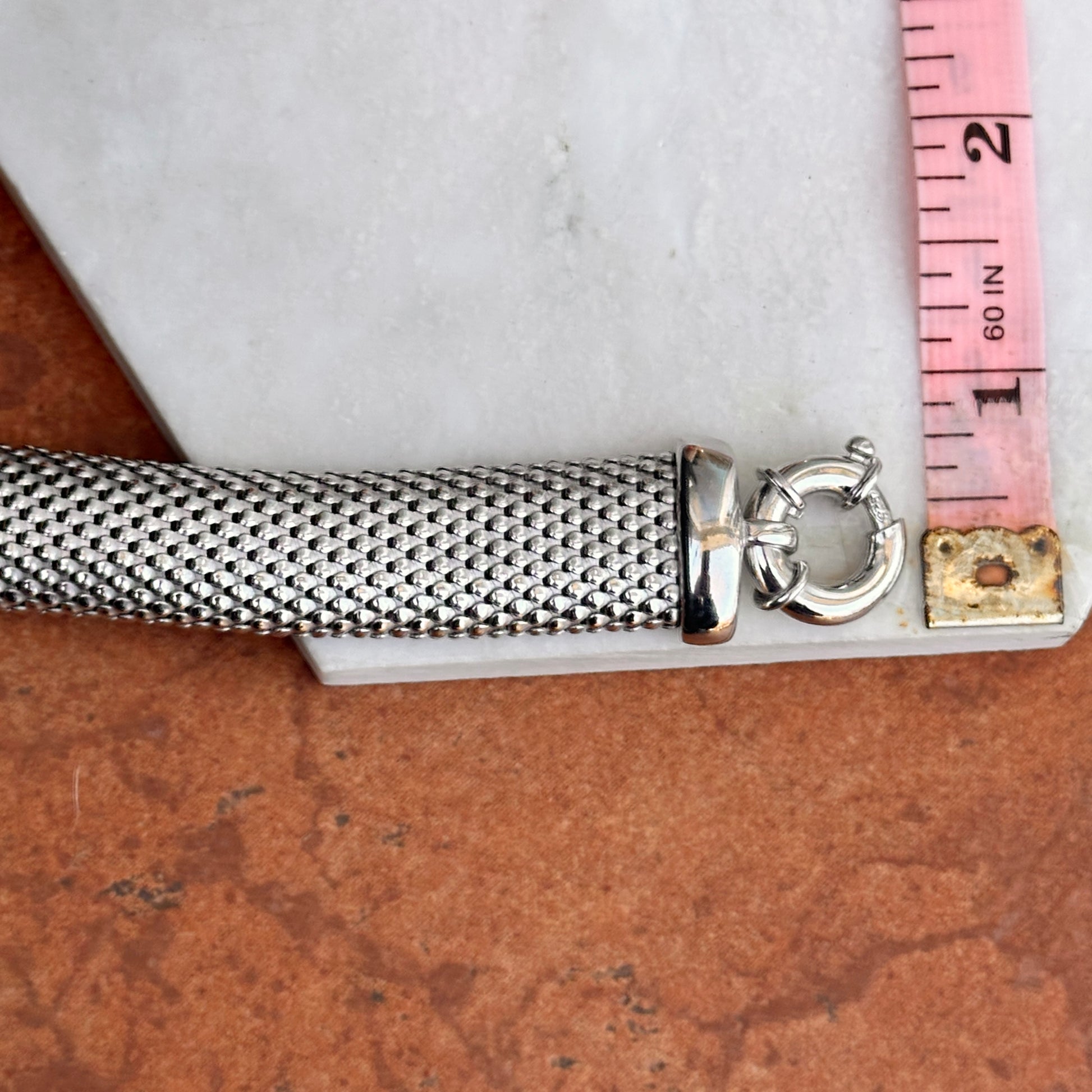 Sterling Silver Large Mesh Spring Ring Bracelet - LSJ