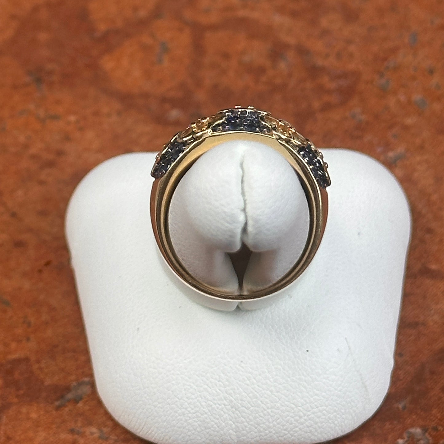 Estate 14KT Yellow Gold Blue Sapphire + Yellow Diamond Dome Ring