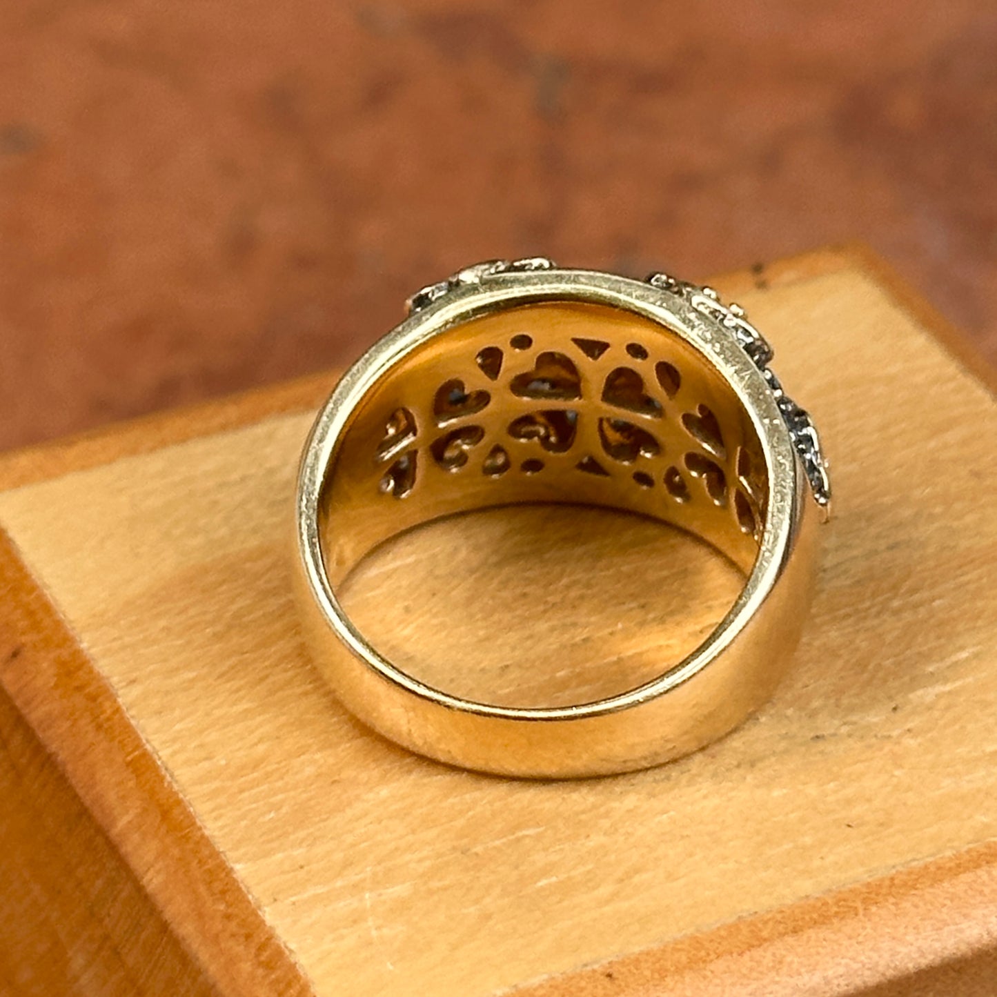 Estate 14KT Yellow Gold Blue Sapphire + Yellow Diamond Dome Ring