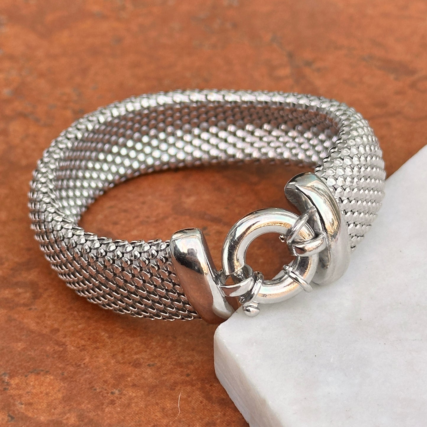 Sterling Silver Large Mesh Spring Ring Bracelet - LSJ