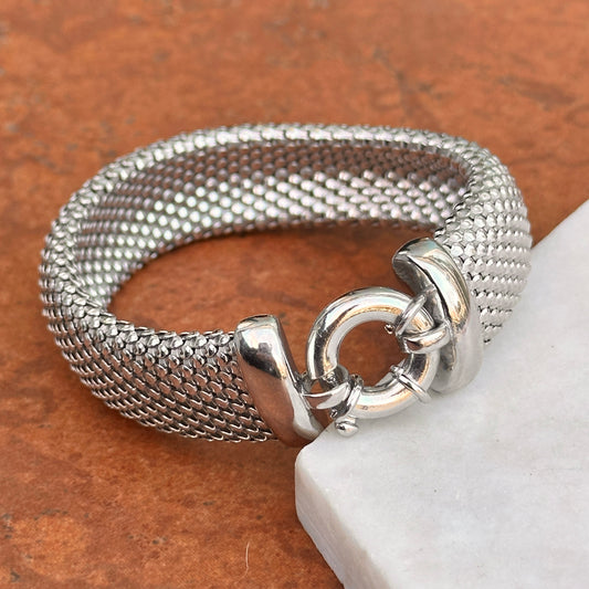Sterling Silver Large Mesh Spring Ring Bracelet - LSJ