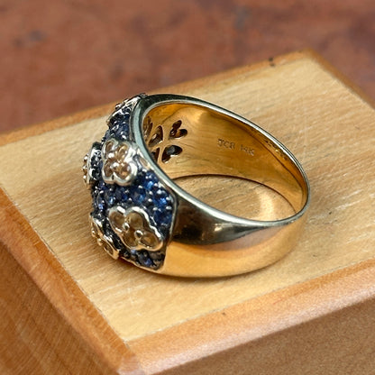 Estate 14KT Yellow Gold Blue Sapphire + Yellow Diamond Dome Ring