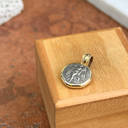 Estate 14K Yellow Gold & Silver Athena/King Pyrrhus Replica Coin Pendant