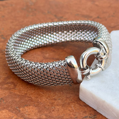Sterling Silver Large Mesh Spring Ring Bracelet - LSJ