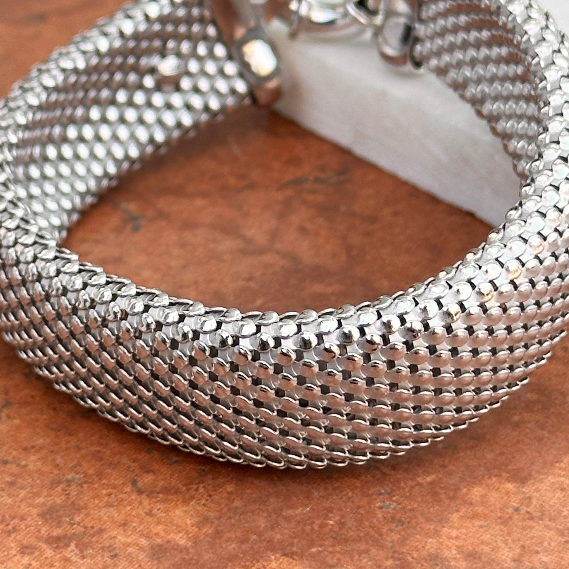 Sterling Silver Large Mesh Spring Ring Bracelet - LSJ
