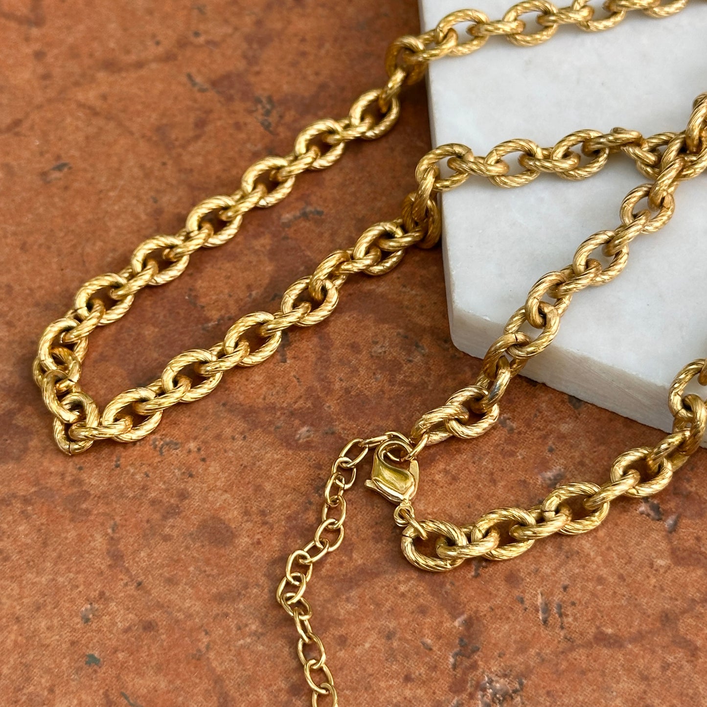 Estate Sterling Silver Gold-Plated Large Textured Cable Necklace 20"