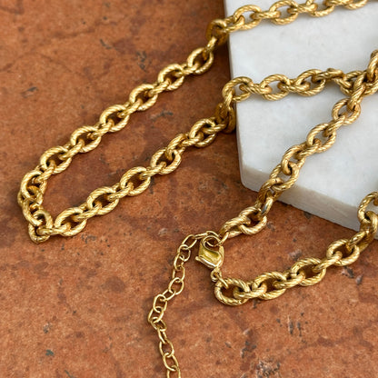 Estate Sterling Silver Gold-Plated Large Textured Cable Necklace 20"