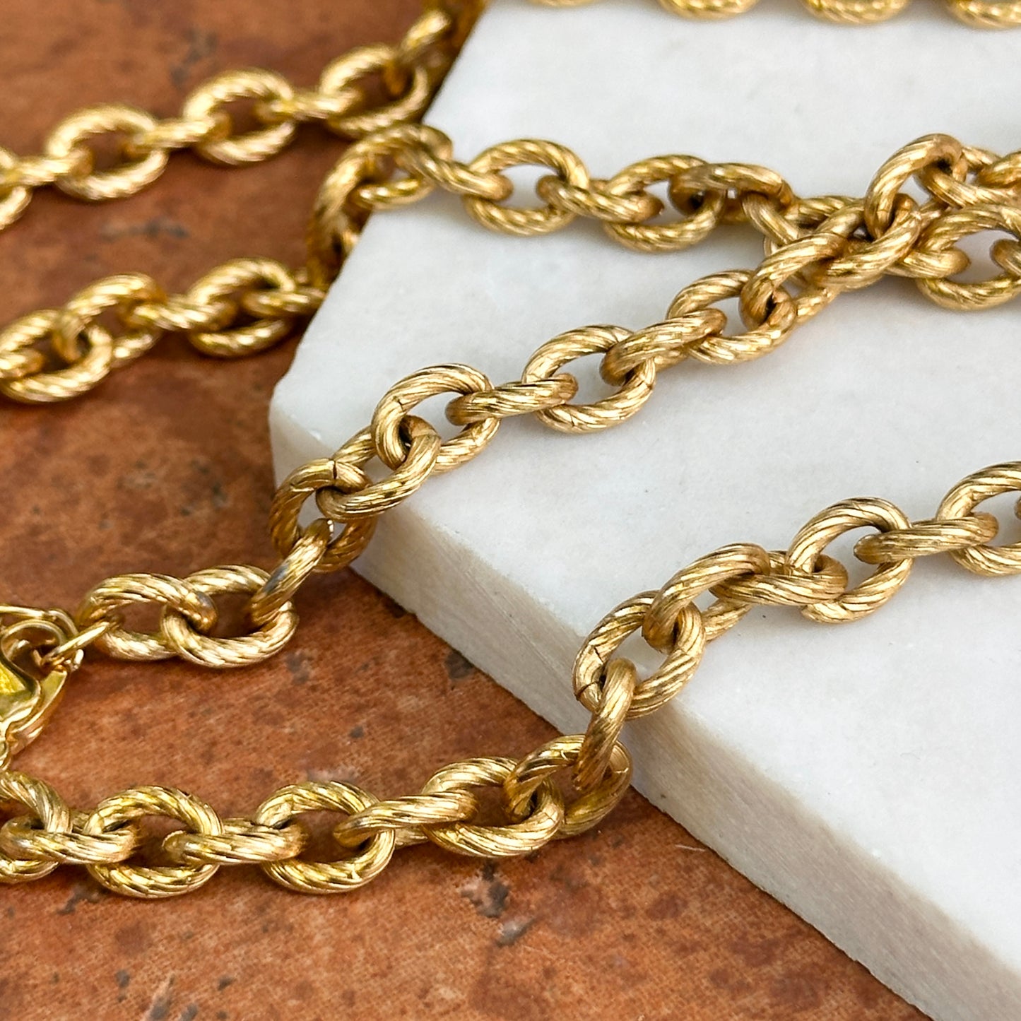 Estate Sterling Silver Gold-Plated Large Textured Cable Necklace 20"