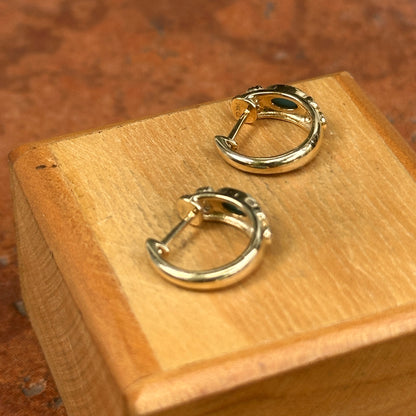 14KT Yellow Gold Turquoise + Diamond Huggie Hoop Earrings - LSJ