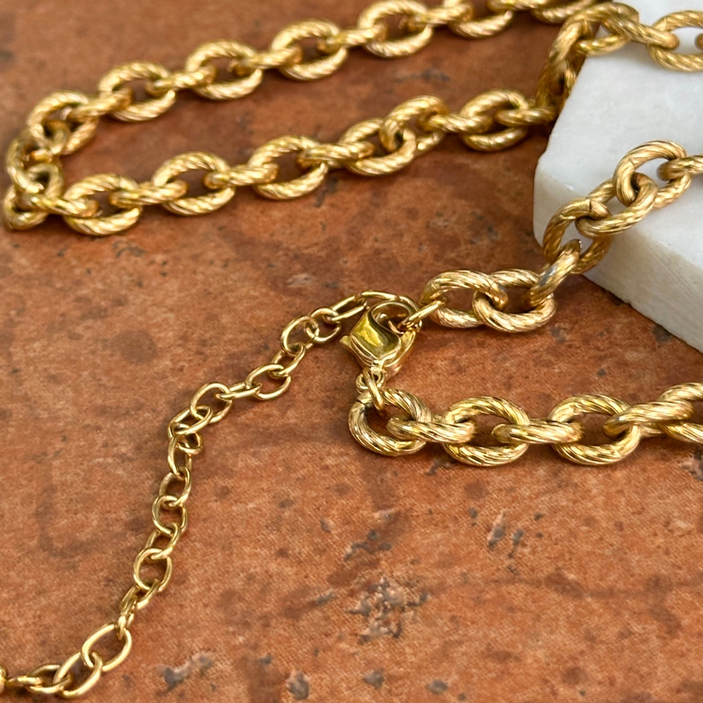 Estate Sterling Silver Gold-Plated Large Textured Cable Necklace 20"