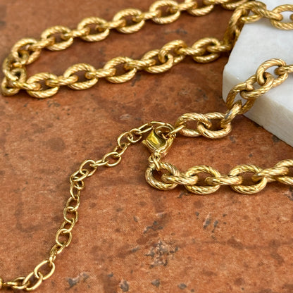 Estate Sterling Silver Gold-Plated Large Textured Cable Necklace 20"
