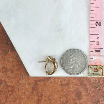 Estate 18KT Yellow gold Ruby + Diamond Omega Back Earrigs