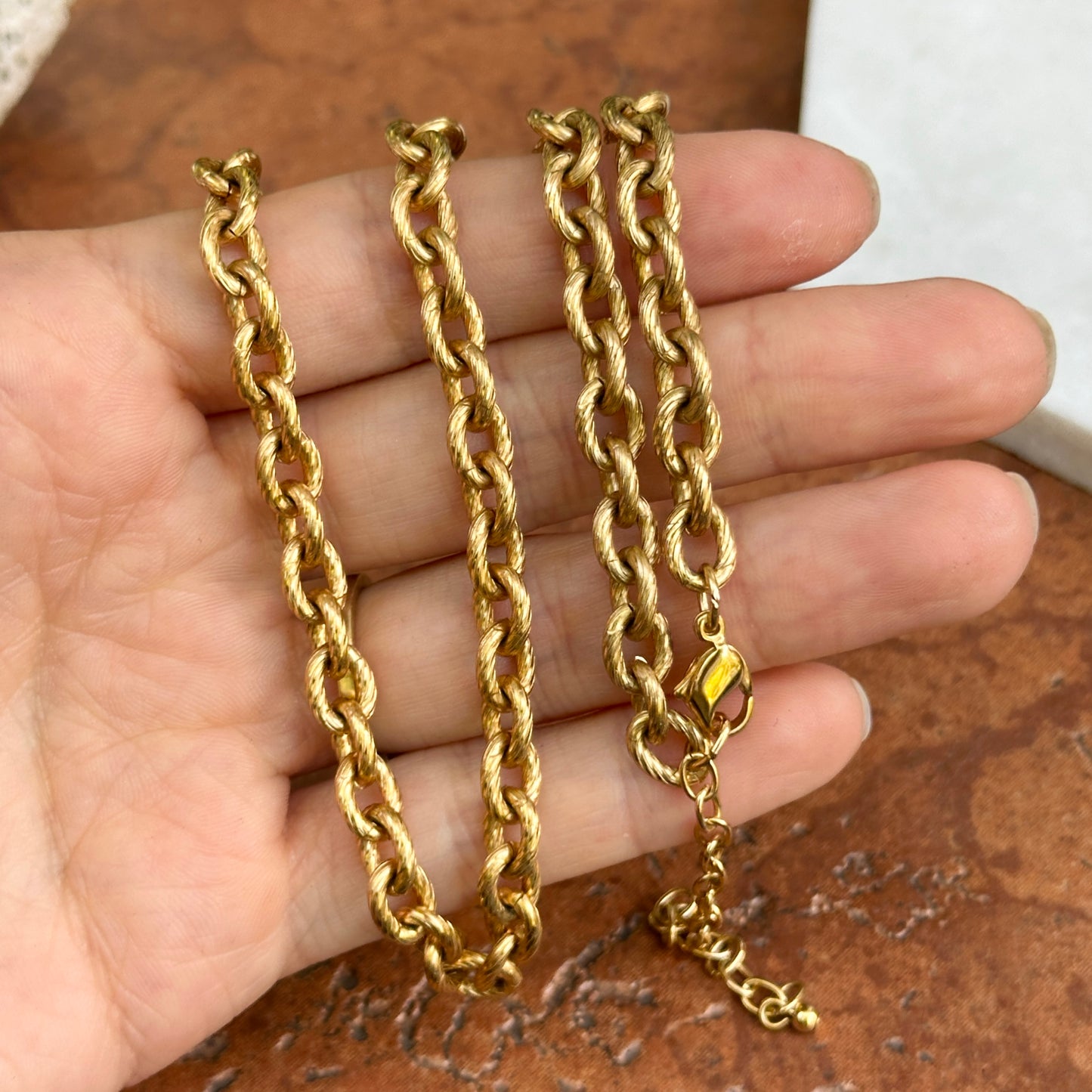 Estate Sterling Silver Gold-Plated Large Textured Cable Necklace 20"