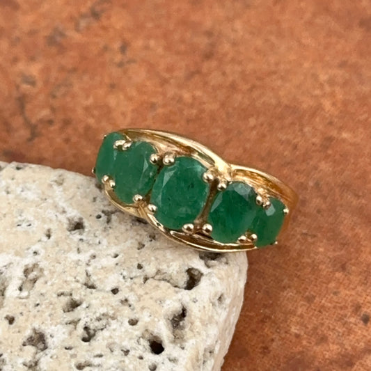 Estate 14KT Yellow Gold Oval 5 Graduating Emerald Ring