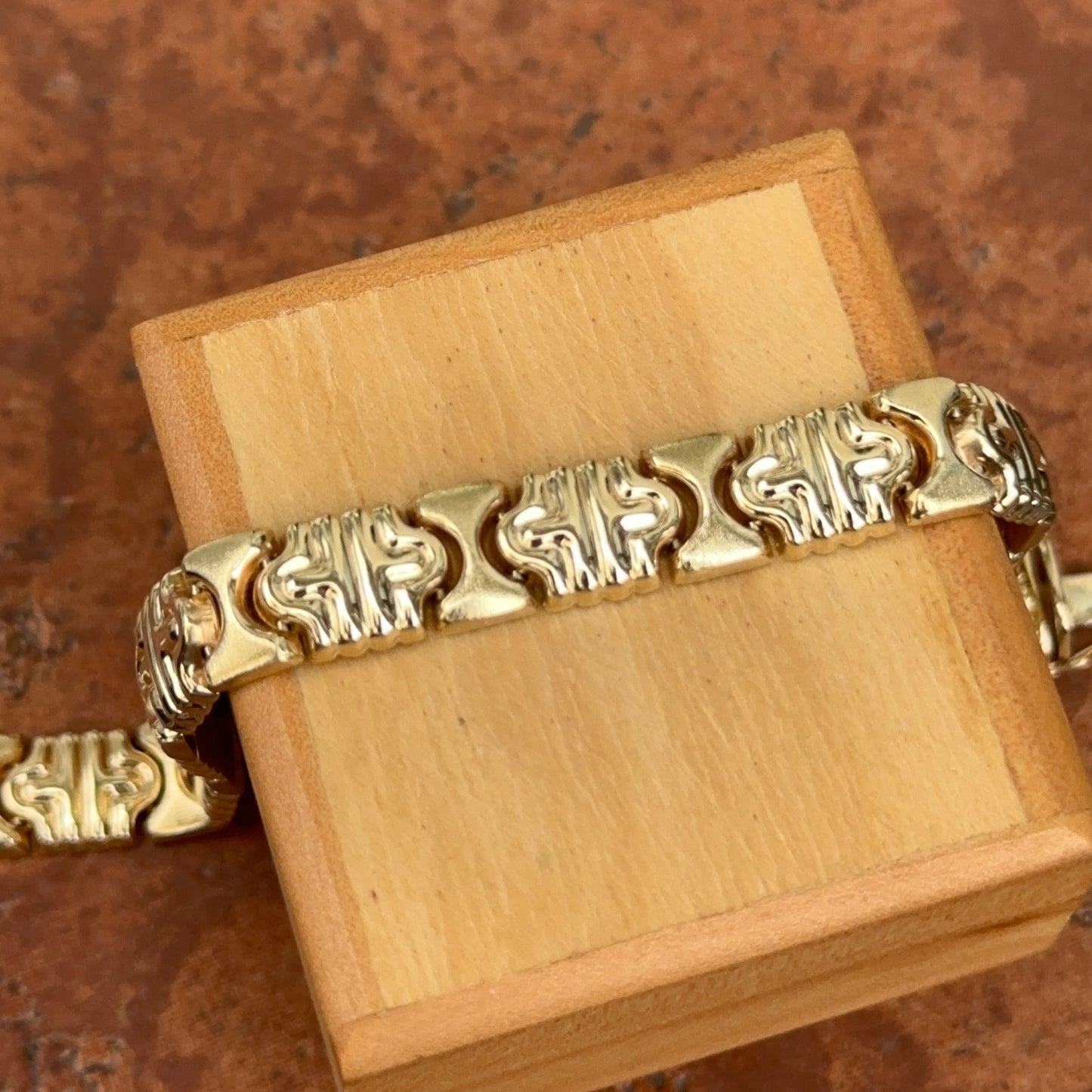 Estate 14KT Yellow Gold Matte Stampato Chain Bracelet