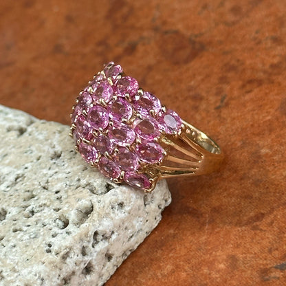 Estate 14KT Yellow Gold Oval 5.75 CT Pink Sapphire Cluster Ring