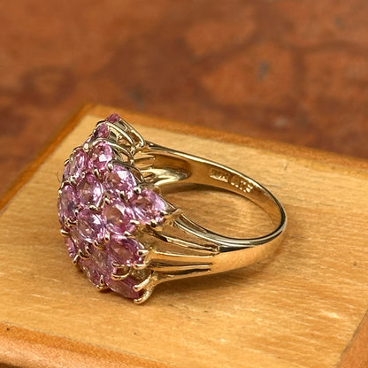 Estate 14KT Yellow Gold Oval 5.75 CT Pink Sapphire Cluster Ring