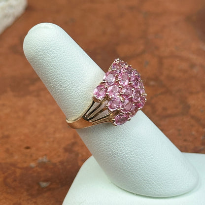 Estate 14KT Yellow Gold Oval 5.75 CT Pink Sapphire Cluster Ring