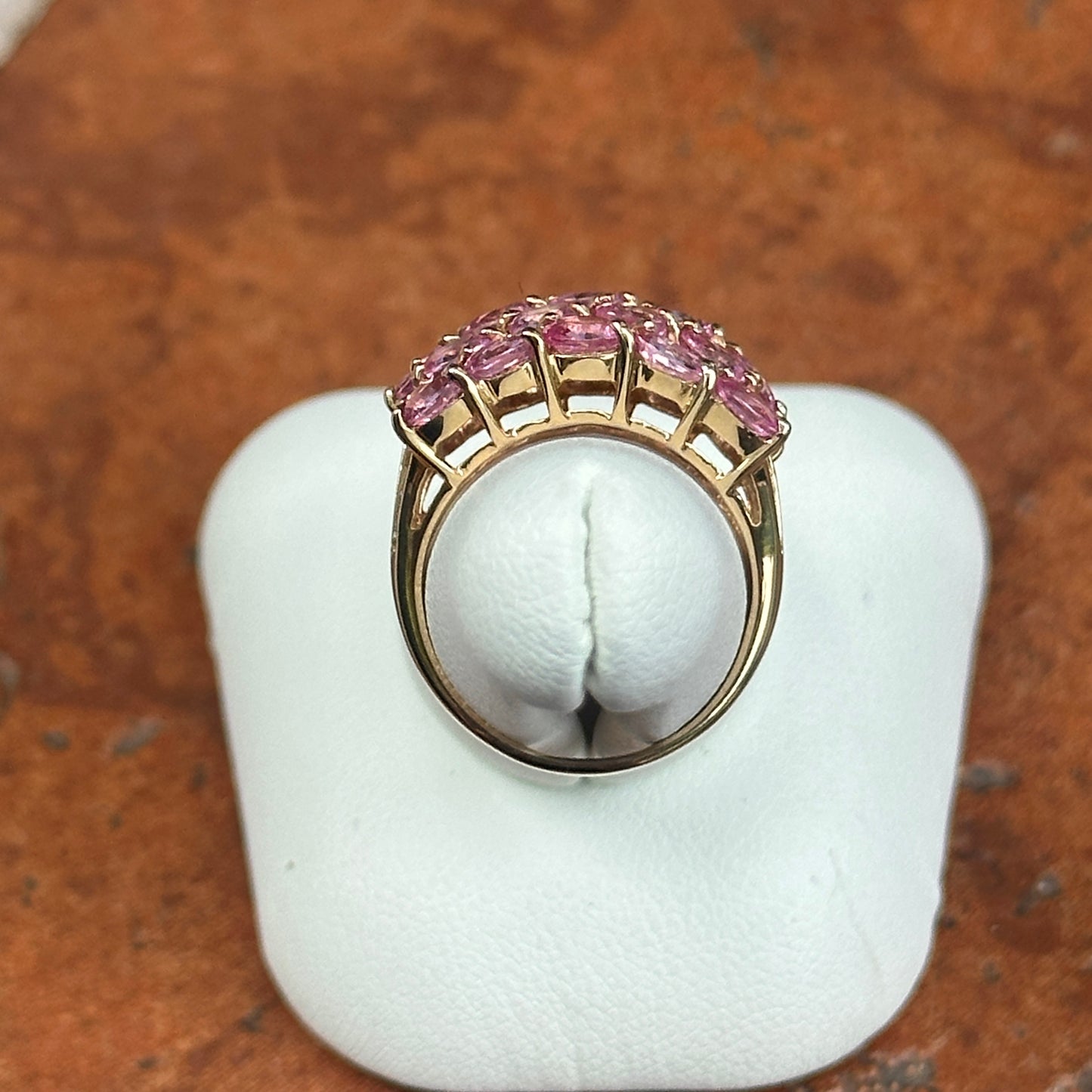 Estate 14KT Yellow Gold Oval 5.75 CT Pink Sapphire Cluster Ring