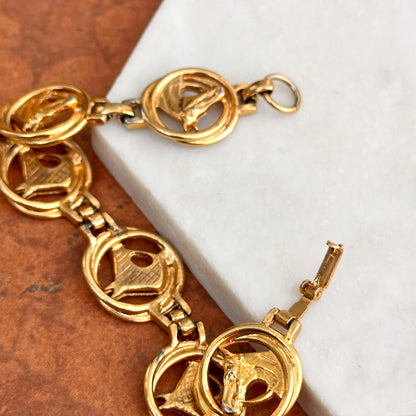 Estate Gold Tone Horse Head Circle Bracelet 7.5” - LSJ