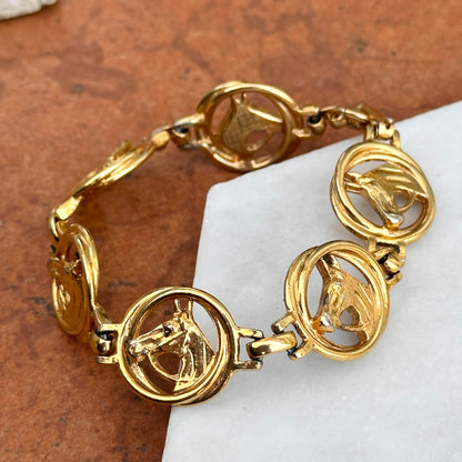 Estate Gold Tone Horse Head Circle Bracelet 7.5” - LSJ